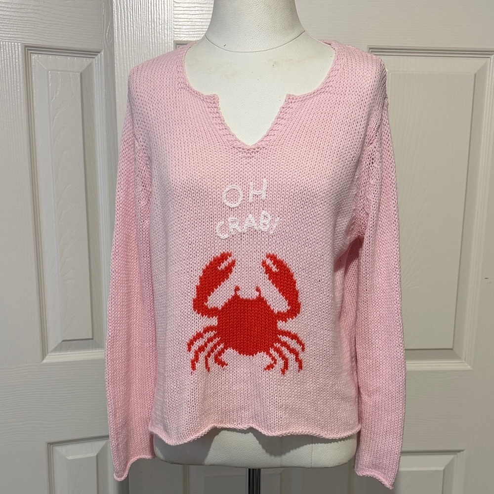Wooden Ships Baby Pink Oh Crab Knit Sweater Cotton Blend Contemporary Flattering
